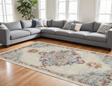 7' X 10' Gray And Ivory Medallion Distressed Area Rug