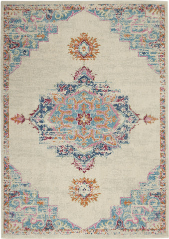 7' X 10' Gray And Ivory Medallion Distressed Area Rug