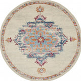 8' Gray And Ivory Medallion Distressed Round Rug