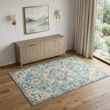 4' X 6' Ivory And Blue Oriental Distressed Area Rug