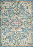 5' X 7' Ivory And Blue Oriental Distressed Area Rug