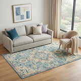 5' X 7' Ivory And Blue Oriental Distressed Area Rug