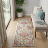 6' Pink And Ivory Southwestern Distressed Runner Rug