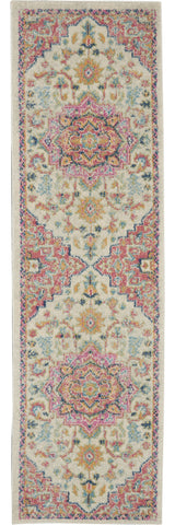6' Pink And Ivory Southwestern Distressed Runner Rug