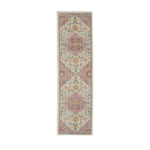 6' Pink And Ivory Southwestern Distressed Runner Rug