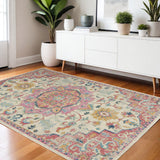 4' X 6' Pink And Ivory Southwestern Distressed Area Rug