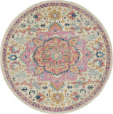 5' Pink And Ivory Southwestern Distressed Round Rug