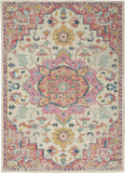 7' X 10' Pink And Ivory Southwestern Distressed Area Rug