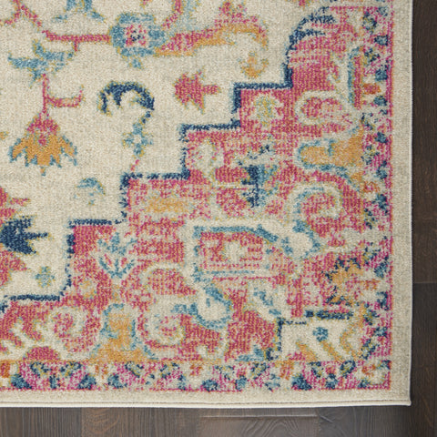 7' X 10' Pink And Ivory Southwestern Distressed Area Rug