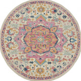 8' Pink And Ivory Southwestern Distressed Round Rug