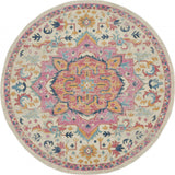 8' Pink And Ivory Southwestern Distressed Round Rug
