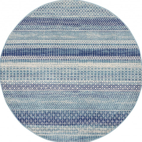 5' Navy Blue And Ivory Southwestern Round Rug