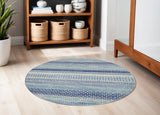 5' Navy Blue And Ivory Southwestern Round Rug