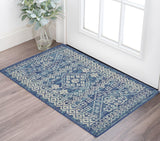 2' X 3' Navy Blue And Ivory Tribal Area Rug
