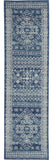 8' Navy Blue And Ivory Tribal Runner Rug
