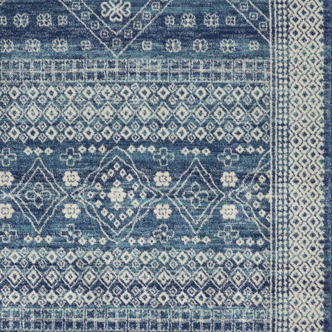 5' X 7' Navy Blue And Ivory Tribal Area Rug