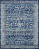 7' X 10' Navy Blue And Ivory Tribal Area Rug
