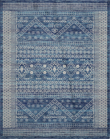 7' X 10' Navy Blue And Ivory Tribal Area Rug