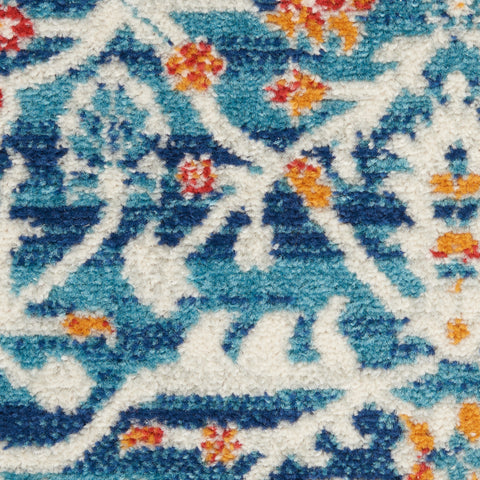 8' Blue And Ivory Floral Runner Rug