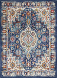 4' X 6' Blue And Ivory Medallion Area Rug