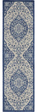 8' Ivory And Blue Medallion Runner Rug