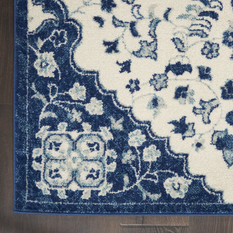 8' Ivory And Blue Medallion Runner Rug