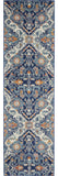 8' Blue And Ivory Floral Runner Rug