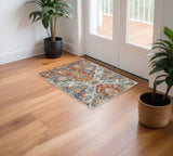 2' X 3' Blue And Orange Floral Area Rug