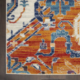 8' Blue And Orange Floral Runner Rug
