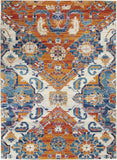 5' X 7' Blue And Orange Floral Area Rug