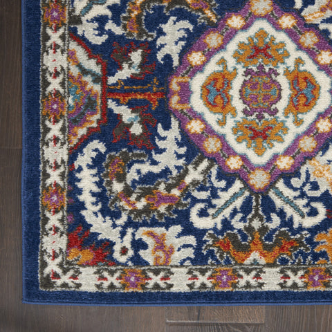 8' Blue And Ivory Oriental Runner Rug