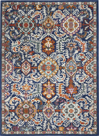 5' X 7' Blue And Ivory Oriental Area Rug