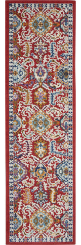 8' Red And Ivory Damask Runner Rug