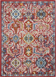 5' X 7' Red And Ivory Damask Area Rug