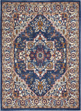 5' X 7' Blue And Ivory Medallion Distressed Area Rug