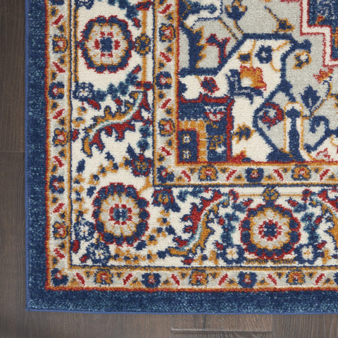 5' X 7' Blue And Ivory Medallion Distressed Area Rug