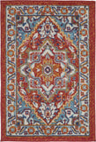 2' X 3' Red And Ivory Medallion Distressed Area Rug