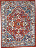 4' X 6' Red And Ivory Medallion Distressed Area Rug