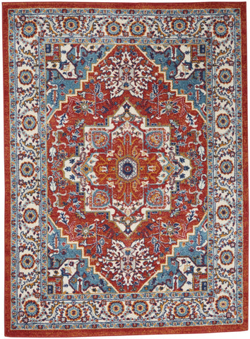 4' X 6' Red And Ivory Medallion Distressed Area Rug