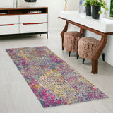 6' Yellow And Gray Abstract Runner Rug
