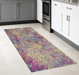 8' Yellow And Gray Coral Runner Rug