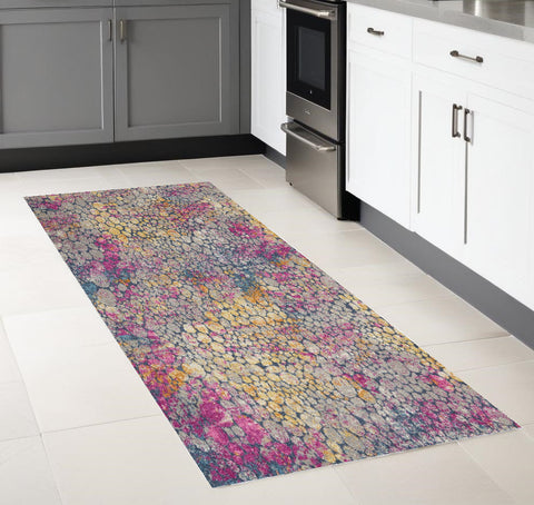 8' Yellow And Gray Coral Runner Rug