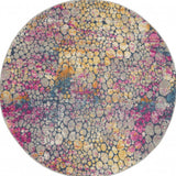 4' Yellow And Gray Coral Round Rug