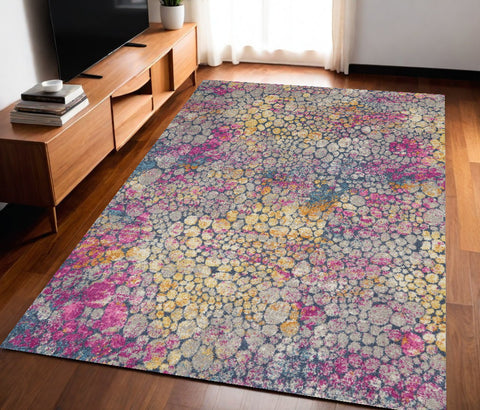 5' X 7' Yellow And Gray Abstract Area Rug
