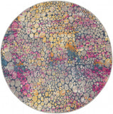 5' Yellow And Gray Coral Round Rug