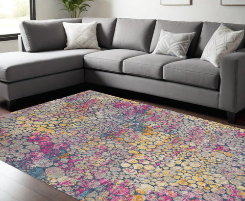 7' X 10' Yellow And Gray Abstract Area Rug