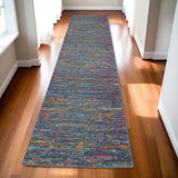 10' Blue And Orange Abstract Distressed Runner Rug