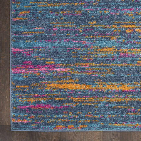8' Blue And Orange Abstract Distressed Runner Rug
