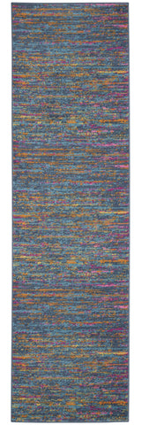 8' Blue And Orange Abstract Distressed Runner Rug