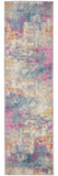 6' Ivory And Blue Abstract Runner Rug